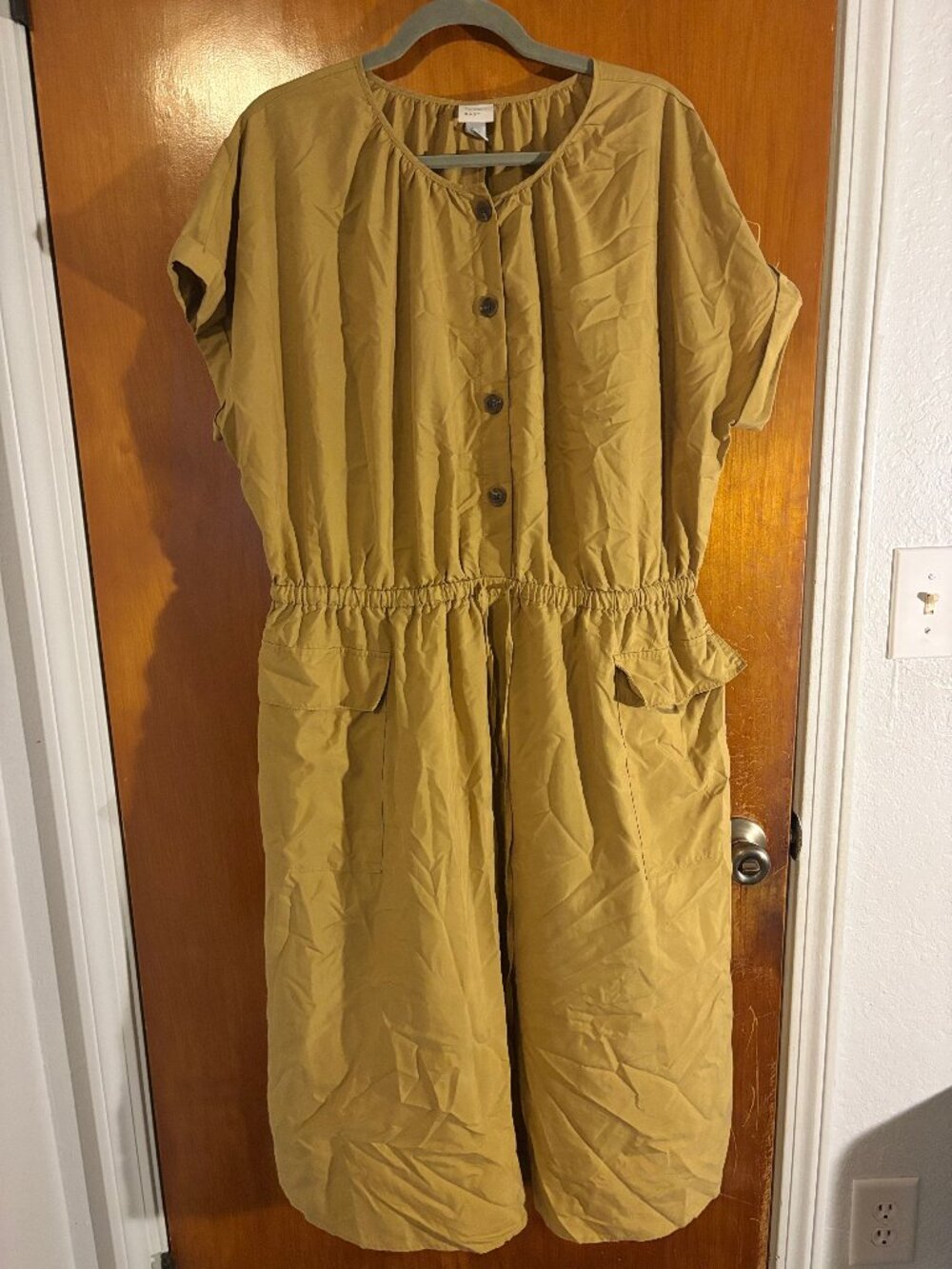 A New Day Mustard Yellow Button Front Shift Dress XXL Short Sleeve Boho